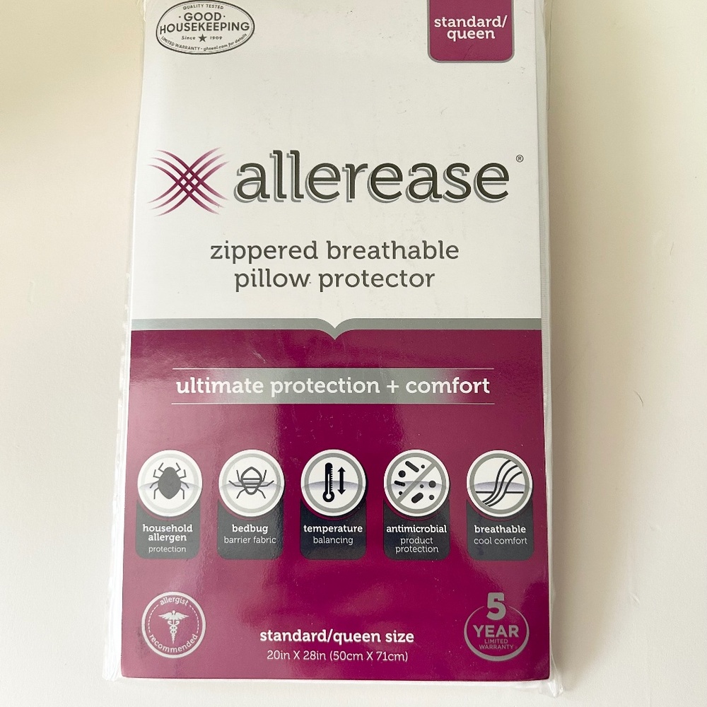 NEW Allerease Zippered Breathable Pillow Protector Standard or Queen Size